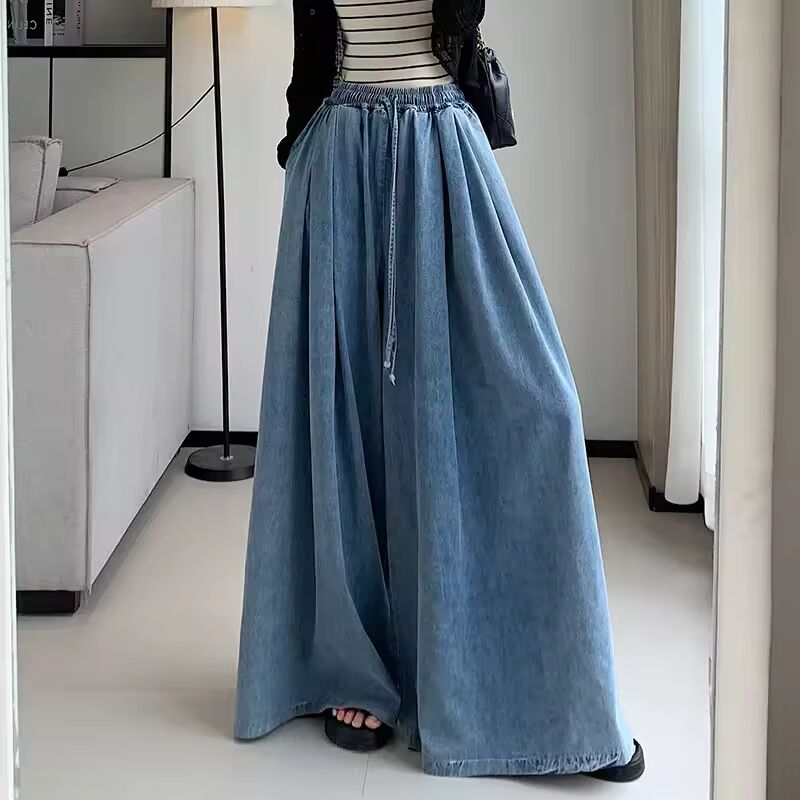2024 Autumn New Loose-Fit Plus Size Women's Jeans Slimming Wide-Leg Ground-Length Simple Style Casual Ladies Pants