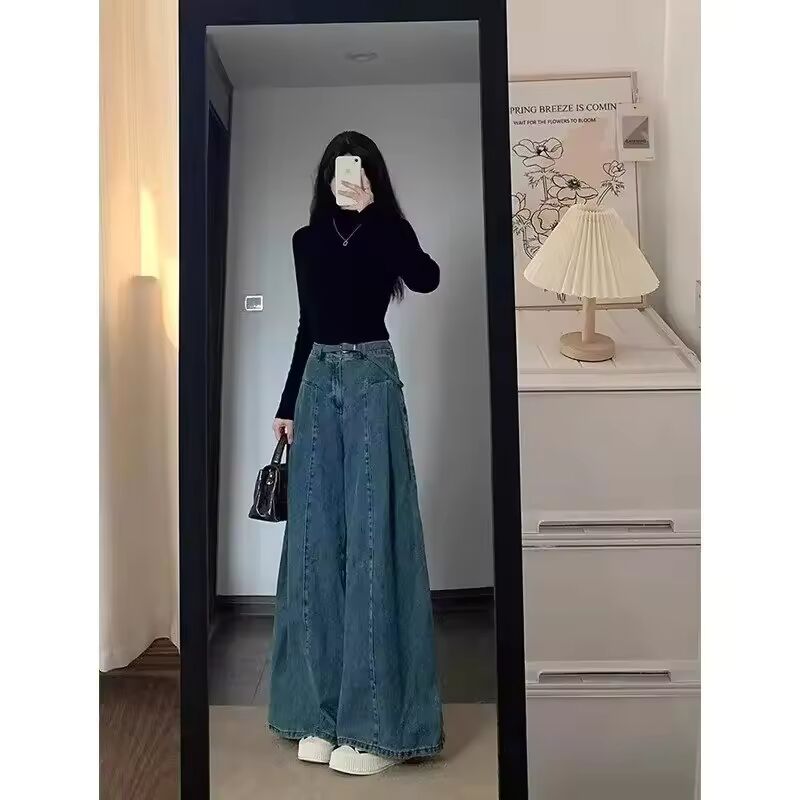 American Style Vintage High Waist Loose Fit Women's Jeans Spring Summer New Fashion Micro Flared Pants Versatile Low Bootcut