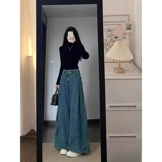 American Style Vintage High Waist Loose Fit Women's Jeans Spring Summer New Fashion Micro Flared Pants Versatile Low Bootcut